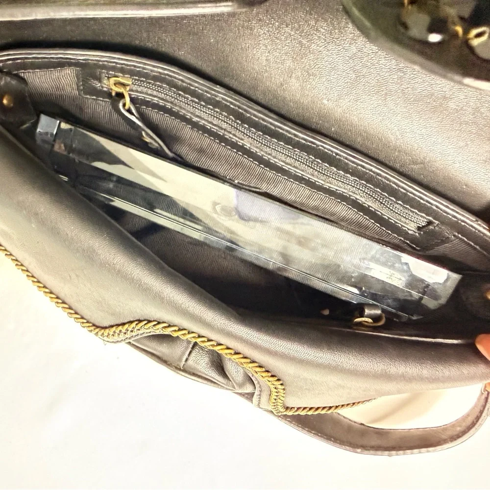 Cole‎ Haan G-Series Vintage Black Leather Embellished Hobo Shoulder Bag Y2K Edgy